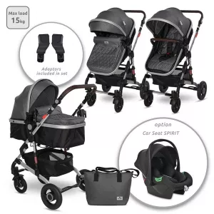 Carucior Alba Premium, landou transformabil, adaptori scoica, de la 0 luni pana la 3 ani, maxim 15 kg, Steel Grey