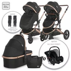 Carucior  Boston, de la 0 luni pana la 4 ani, maxim 22 kg, landou separat,  cadru din aluminiu, cos auto optional, Black