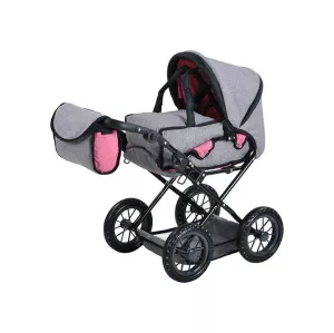 Carucior landou pentru papusi, Knorr Toys, Ruby, reglabil si transformabil, 51 x 37 x 64 cm, 3 Ani+, Jeans Grey