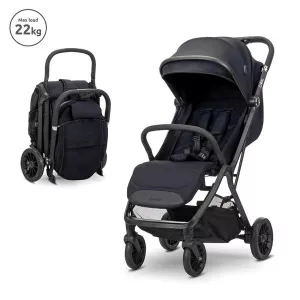 Carucior pentru copii, Calista, pliere automata, cadru din aluminiu, spatar reglabil 3 pozitii, copertina extensibila, 0-48 luni, pana la 22 kg, Black