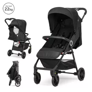 Carucior pentru nou-nascut, Noir, sistem de pliere cu o singura mana, pana la 22 Kg, Black
