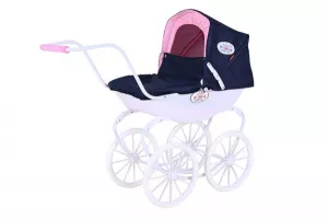 Carucior retro pentru papusi, Knorr Toys, Classic, copertina reglabila, include lenjerie asortata, husa de picioare, 80 x 31 x 71 cm, 3 Ani+, Navy Blue Rose Princess