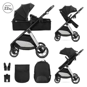 Carucior Set 2 in 1, Aspen, transformabil, set adaptori pentru cos auto, pana la 22 kg, Black