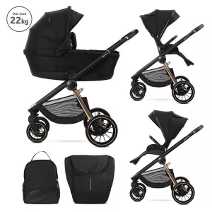 Carucior Set 2 in 1, Bianca, cos landou individual cu maner de transport, cadru din aluminiu, pana la 22 kg, Black