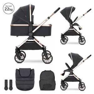 Carucior Set 2 in 1, Reya, cos individual cu maner de transport, maner si sezut reversibile, pana la 22 kg, Black