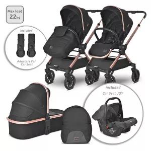Carucior Set 3 in 1, Reya, maner reversibil, pana la 22 kg, Negru Jasper
