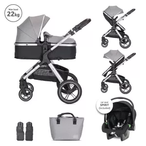 Carucior Set 3 in1, Viola, cos auto Spirit inclus, transformabil, sezut reversibil, pana la 22 kg, Grey