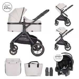 Carucior Set 3 in1, Viola, cos auto Spirit inclus, transformabil, sezut reversibil, pana la 22 kg, Beige