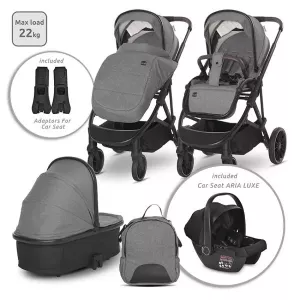 Carucior set 3in1, Aria, cosulet auto Aria Luxe 40-87 cm inclus, Grey