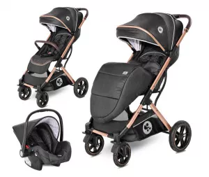 Carucior set, Storm, de la 0 luni pana la 4 ani, maxim 22 kg, cos auto inclus, cadru din aluminiu, Luxe Black