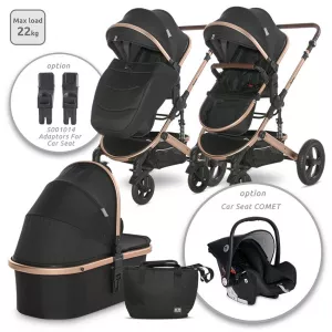 Carucior  Boston, de la 0 luni pana la 4 ani, maxim 22 kg, landou separat,  cadru din aluminiu, cos auto optional, Black