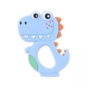 Jucarie de dentitie din silicon, Dino Lucky, peste 3 luni, Blue