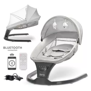 Leagan electric, Siena, potrivit 0-12 luni, 5 viteze de leganare, senzor inteligent de miscare, telecomanda, panou muzical, Light Grey