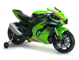 Motocicleta electrica pentru copii, 12V, licentiat Kawasaki Ninja ZX-R10, cu roti ajutatoare, 3-6 ani, verde