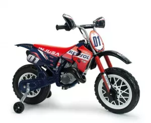 Motocicleta electrica pentru copii, 6V, licentiat Repsol, tip cross, cu roti ajutatoare, 3-6 ani