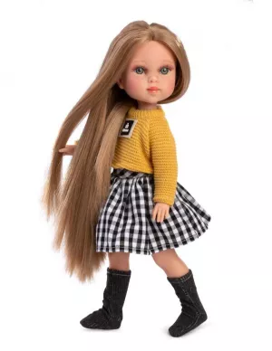 Papusa fashion, Penelope Athens, 33 cm, par blond drept, corp din vinil, cu outfit complet