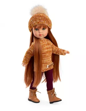 Papusa fashion, Penelope Copenhagen, 33 cm, par lung roscat, corp din vinil, cu outfit complet