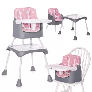 Scaun de masa inalt pentru copii, Trick, convertibil 3in1, Pink Bears