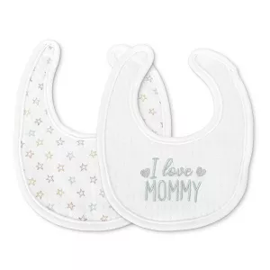 Set 2 bavete bumbac pentru nou-nascut, inchidere cu velcro, potrivit pentru hranire si in perioada eruptiei dentare, 0 luni+, White