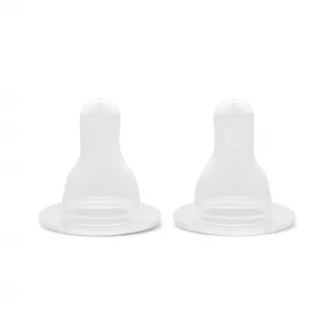 Set 2 tetine silicon M, debit mediu, pentru biberoane cu gat larg, 3 luni+, silicon transparent