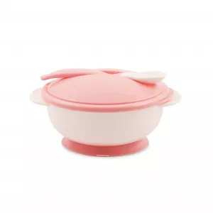 Set castron cu ventuza, capac si lingurita, Blush Pink