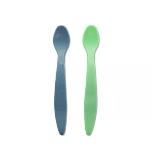 Set de 2 lingurite flexibile, cu maner lung, margine rotunjita, verde si albastru