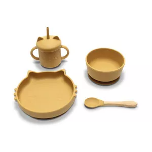 Set de hranire din silicon natural, 4 piese, 6 luni+, Yellow