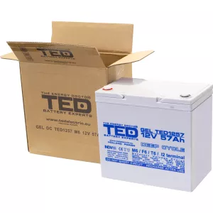 Acumulator 12V GEL Deep Cycle, Dimensiuni 229 x 138 x 208 mm, Baterie 12V 57Ah M6, TED Electric TED003393