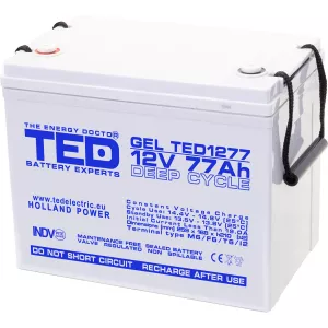 Acumulator 12V GEL Deep Cycle, Dimensiuni 259 x 168 x 211 mm, Baterie 12V 77Ah M6, TED Electric TED003409