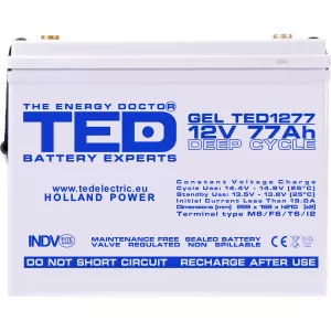 Acumulator 12V GEL Deep Cycle, Dimensiuni 259 x 168 x 211 mm, Baterie 12V 77Ah M6, TED Electric TED003409