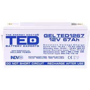 Acumulator 12V GEL Deep Cycle, Dimensiuni 350 x 166 x 176 mm, Baterie 12V 67Ah M6, TED Electric TED003461