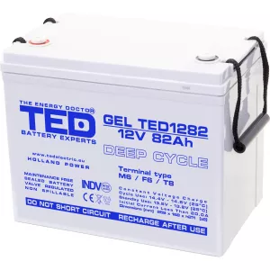 Acumulator 12V GEL Deep Cycle Solar, Dimensiuni 259 x 168 x 211 mm, Baterie 12V 82Ah M6, TED Electric TED003478