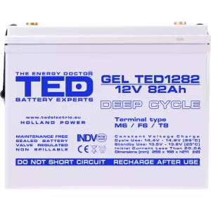 Acumulator 12V GEL Deep Cycle Solar, Dimensiuni 259 x 168 x 211 mm, Baterie 12V 82Ah M6, TED Electric TED003478