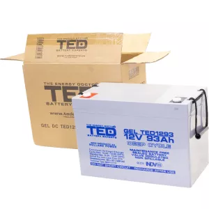Acumulator 12V GEL Deep Cycle Solar, Dimensiuni 305 x 167 x 208 mm, Baterie 12V 93Ah M8, TED Electric TED003485