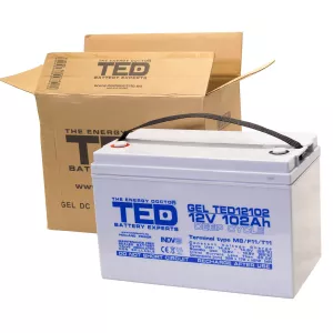 Acumulator 12V GEL Deep Cycle Solar, Dimensiuni 331 x 173 x 213 mm, Baterie 12V 102Ah M8, TED Electric TED003492