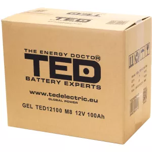 Acumulator 12V GEL Deep Cycle Solar, Dimensiuni 330 x 173 x 212 mm, Baterie 12V 100Ah M8, TED Electric TED004147