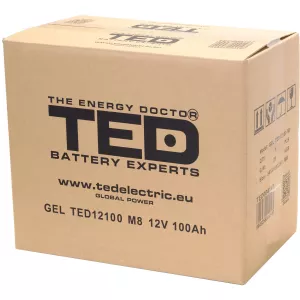 Acumulator 12V GEL Deep Cycle Solar, Dimensiuni 330 x 173 x 212 mm, Baterie 12V 100Ah M8, TED Electric TED004147