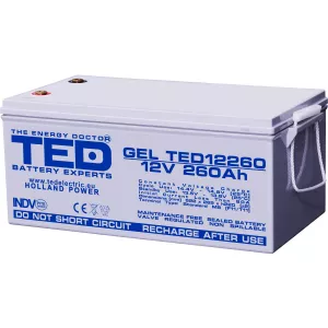 Acumulator 12V GEL Deep Cycle Solar, Dimensiuni 520 x 268 x 220 mm, Baterie 12V 260Ah M8, TED Electric TED003539