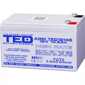 Acumulator 12V High Rate, Dimensiuni 151 x 98 x 95 mm, Baterie 12V 14.5Ah F2, TED Electric TED002792