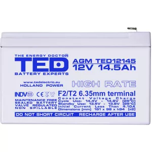 Acumulator 12V High Rate, Dimensiuni 151 x 98 x 95 mm, Baterie 12V 14.5Ah F2, TED Electric TED002792