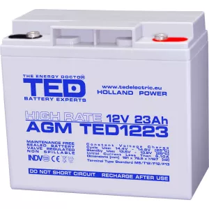 Acumulator 12V High Rate, Dimensiuni 181 x 76 x 167 mm, Baterie 12V 23Ah M5, TED Electric TED003362