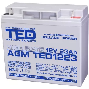 Acumulator 12V High Rate, Dimensiuni 181 x 76 x 167 mm, Baterie 12V 23Ah F3, TED Electric TED003348