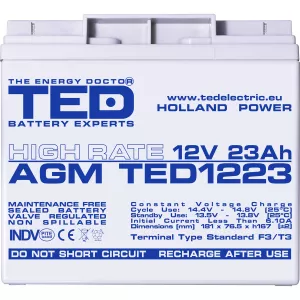 Acumulator 12V High Rate, Dimensiuni 181 x 76 x 167 mm, Baterie 12V 23Ah F3, TED Electric TED003348