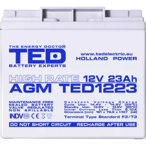 Acumulator 12V High Rate, Dimensiuni 181 x 76 x 167 mm, Baterie 12V 23Ah F3, TED Electric TED003348