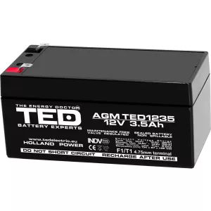 Acumulatori Stationari Etansi - Acumulator 12V Stationar VRLA, Dimensiuni 134 x 67 x 62 mm, Baterie 12V 3.5Ah F1, TED Electric TED003133, globstar.ro
