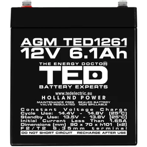 Acumulator 12V Stationar VRLA, Dimensiuni 134 x 67 x 60 mm, Baterie 12V 3.5Ah F1, TED Electric TED003133