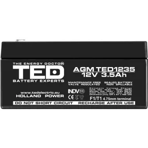 Acumulator 12V Stationar VRLA, Dimensiuni 134 x 67 x 62 mm, Baterie 12V 3.5Ah F1, TED Electric TED003133