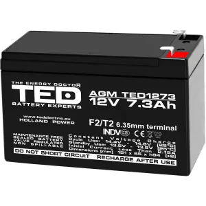 Acumulator 12V Stationar VRLA, Dimensiuni 151 x 65 x 95 mm, Baterie 12V 7.3Ah F2, TED Electric TED003249