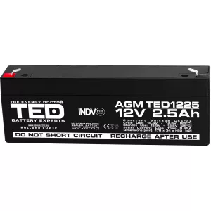 Acumulator 12V Stationar VRLA, Dimensiuni 178 x 34 x 60 mm, Baterie 12V 2.5Ah F1, TED Electric TED003096