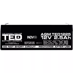Acumulator 12V Stationar VRLA, Dimensiuni 178 x 34 x 60 mm, Baterie 12V 2.5Ah F1, TED Electric TED003096